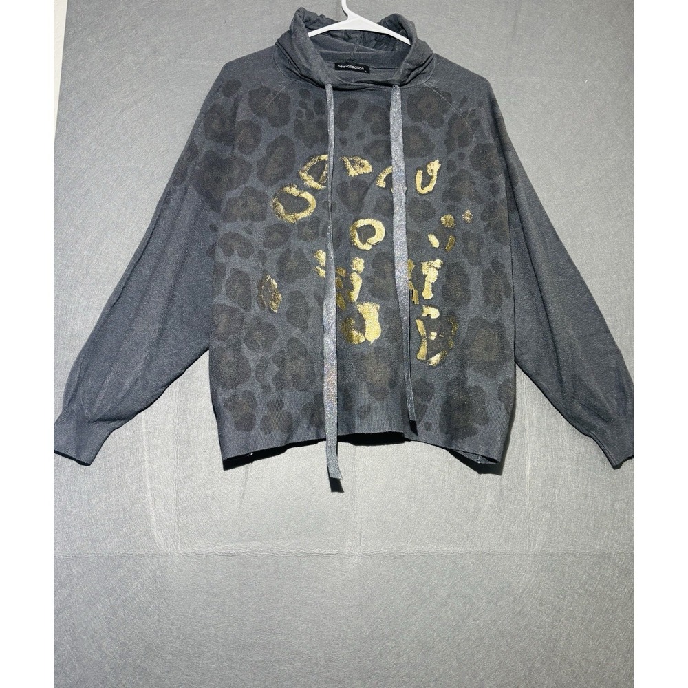 New Collection Hoodie Women's Gray Leopard Print with Gold Foil Accents & Gilt - Picture 4 of 16
